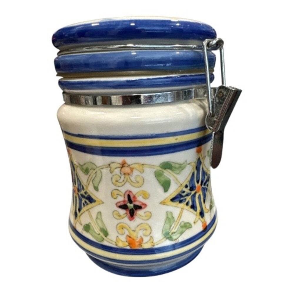 Vintage Floral Print Porcelain Canister Tight Clamp Lid - Picture 2 of 10